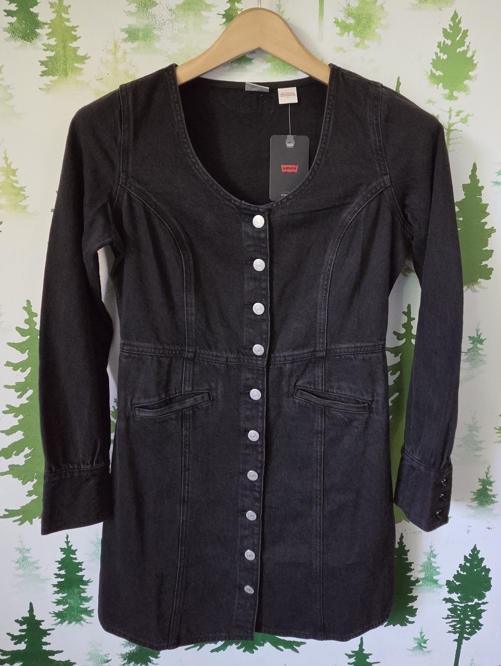 Levi's Black Button-Front Long Sleeve Dress